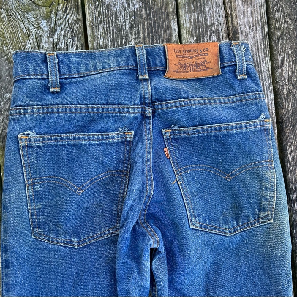 Vintage 80s Levi’s Orange Tab Rare Leather Patch Faded Straight Leg Jean Size 27 - Picture 1 of 9